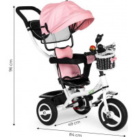 ECOTOYS Tříkolka se střechou a vodící tyčí růžová