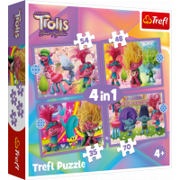 TREFL Puzzle Trollové: Barevné dobrodružství 4v1 (35,48,54,70 dílků)