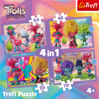 TREFL Puzzle Trollové: Barevné dobrodružství 4v1 (35,48,54,70 dílků)