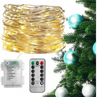 Vánoční dekorační osvětlení na drátku s dálkovým ovladačem - 50 LED - teplá bílá