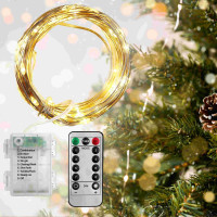 Vánoční dekorační osvětlení na drátku s dálkovým ovladačem - 50 LED - teplá bílá