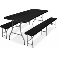 Cateringový set FETA BLACK - stůl 180 cm + 2 lavice