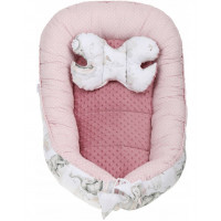 Oboustranné hnízdečko (kokon) pro miminko - BABYMAM PREMIUM set 7v1 - Růžový sloník se starorůžovou minky