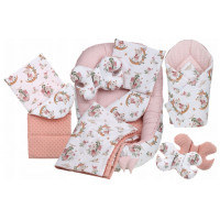 Oboustranné hnízdečko (kokon) pro miminko - BABYMAM PREMIUM set 7v1 - V říši snů s broskvovou minky