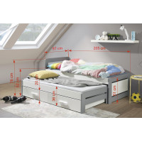 Dětská postel z masivu borovice TIESTO s přistýlkou a šuplíky - 200x90 cm - bílá/dub shetland