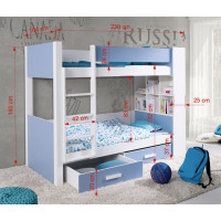 Dětská patrová postel z masivu borovice GASPAR se šuplíky a regálem - 200x90 cm - bílá/dub sonoma