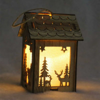 Dřevěná dekorační LED lucerna - Domeček