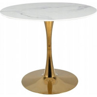 Kulatý stůl ESPERO - bílý mramor/zlatý