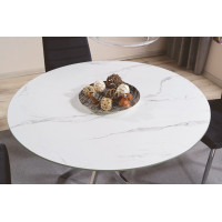 Jídelní kulatý stůl AGIS - bílý mramor/chrom