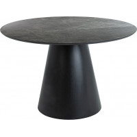 Kulatý jídelní stůl ANGEL - šedý mramor/černý