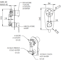 Podomítková sprchová baterie PIRA 94 - 4 výstupy - chrom