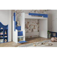 Dětská vyvýšená postel s psacím stolem a skříní DORIAN - 200x90 cm - modrá