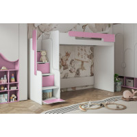 Dětská vyvýšená postel s psacím stolem a skříní DORIAN - 200x90 cm - růžová