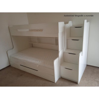 Dětská patrová postel s rozšířeným spodním lůžkem a šuplíkem HARRY bílo-oranžová - 200x90/120 cm