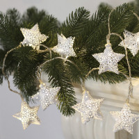 LED řetěz vánoční hvězdy, kovové, bílé, 10LED