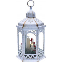 LED vánoční lucerna bílá, 33cm, 3x LED svíčka