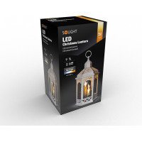 LED vánoční lucerna bílá, 33cm, 3x LED svíčka