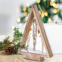 LED dřevěná vánoční dekorace, zasněžené zimní květiny, 37cm