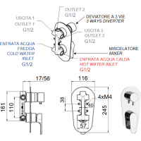 Sprchová podomítková baterie FONTI 9314 - 3 výstupy - černá matná