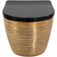 Závěsné WC Rea CARLOS RIMLESS - broušené zlato/černé lesklé + Duroplast sedátko flat