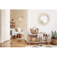 Kulaté zrcadlo s tkaným rámem BOHO shuriken 50 cm - bílé