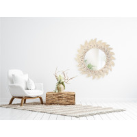 Kulaté zrcadlo s tkaným rámem BOHO shuriken 50 cm - bílé