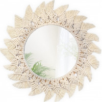 Kulaté zrcadlo s tkaným rámem BOHO shuriken 50 cm - bílé