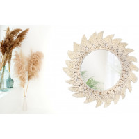 Kulaté zrcadlo s tkaným rámem BOHO shuriken 50 cm - bílé