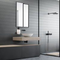 Závěsný dávkovač mýdla REA OSTE 06 s pumpičkou - kov/sklo - černý