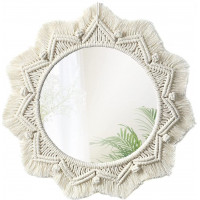Kulaté zrcadlo s tkaným rámem BOHO 50 cm - bílé
