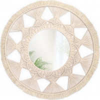 Kulaté zrcadlo s tkaným rámem BOHO 65 cm - bílé