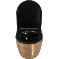 Závěsné WC Rea CARLOS RIMLESS - broušené zlato/černé lesklé + Duroplast sedátko flat