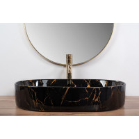 Keramické umyvadlo Rea NADIA 61 BLACK MARBLE SHINY - dekor kamene - černé