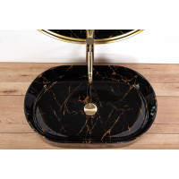 Keramické umyvadlo Rea NADIA 61 BLACK MARBLE SHINY - dekor kamene - černé