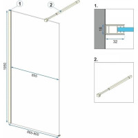 Koupelnová pevná zástěna Rea AERO 90 cm - broušená zlatá - čiré sklo