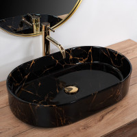 Keramické umyvadlo Rea NADIA 61 BLACK MARBLE SHINY - dekor kamene - černé