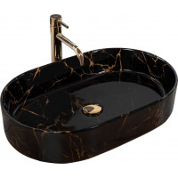 Keramické umyvadlo Rea NADIA 61 BLACK MARBLE SHINY - dekor kamene - černé