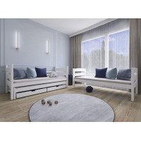 Dětská patrová postel z masivu borovice s přistýlkou a šuplíky CYRIL - 200x90 cm - BÍLÁ
