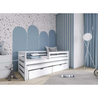 Dětská postel z masivu SANDRA s přistýlkou a šuplíky - 200x90 cm - BÍLÁ