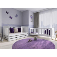 Dětská patrová postel z masivu borovice s přistýlkou a šuplíky EMIL - 200x90 cm - bílá