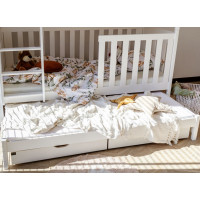 Dětská patrová postel z masivu EMIL s přistýlkou a šuplíky - 200x90 cm - bílá