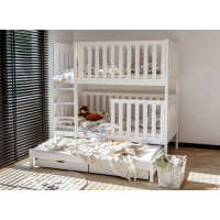 Dětská patrová postel z masivu borovice EMIL s přistýlkou a šuplíky - 200x90 cm - bílá