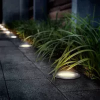 Zahradní kulatá LED solární lampa do země 12 cm - stříbrná