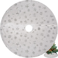 Podložka na vánoční stromeček 120 cm - Vločky - bílá/stříbrná