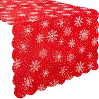 Vánoční běhoun na stůl 180x35 cm - Vločky - červený/stříbrný