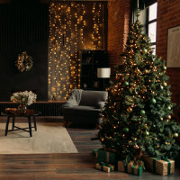 Vánoční svítící 300 LED závěs 3x3m - bílý teplý