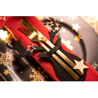 Vánoční obal na příbory - 4 ks - černé - sob s hvězdičkami