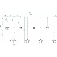 Vánoční svítící řetěz - hvězdy - 92 LED RGB - 250x110 cm s dálkovým ovládáním