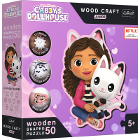 TREFL Wood Craft Junior puzzle Gábinin kouzelný domek: Gábi a její kotě 50 dílků