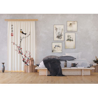 Designový závěs - Japonská sakura s ptáčkem - 140x245 cm